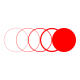 red circles partially overlapping and increasingly substantial from left to right
