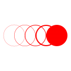 red circles partially overlapping and increasingly substantial from left to right